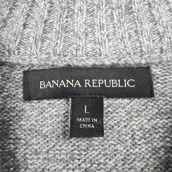 Banana Republic Sweater Mens Large Gray Merino Wool Henley Mock Neck Preppy - Picture 3 of 16